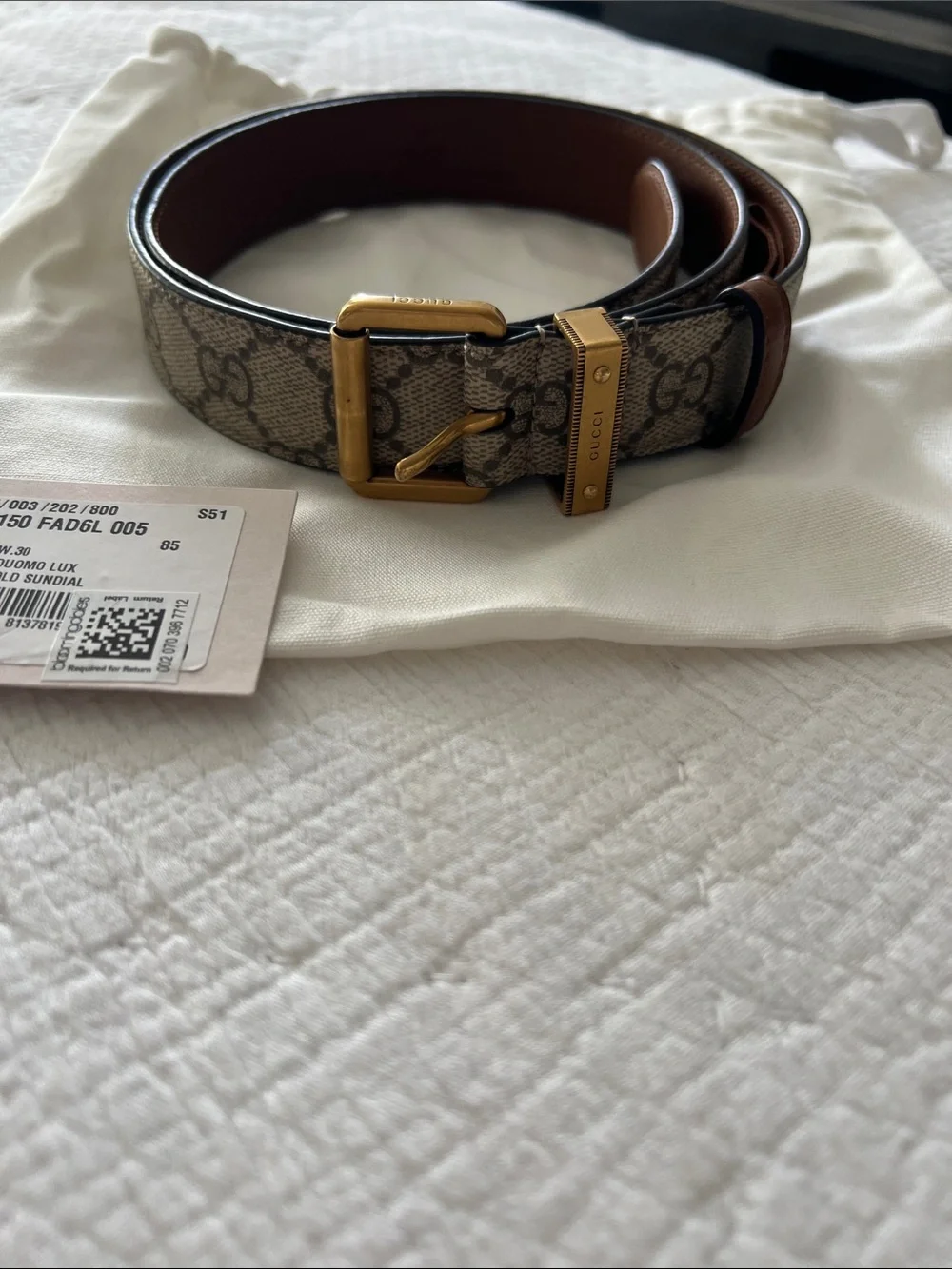 Gucci GG Canvas Belt in Beige Monogram with Brown Leather and Gold Buckle